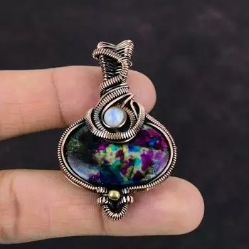 Кулон из разноцветного огненного лабрадорита, кулон из радужного лунного камня, обернутый медной проволокой, подвеска ручной работы из драгоценных камней, дизайнерское ювелирное изделие, подарок для мамы