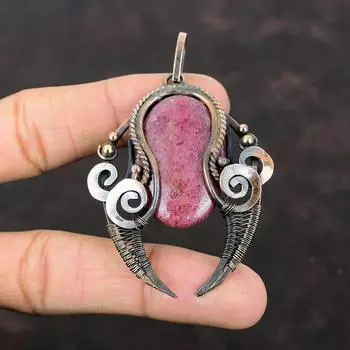 Кулон из родонита, медная проволока, обернутые ювелирные изделия, кулон ручной работы, кулон с драгоценным камнем, чудесные медные украшения, кулон с камнем, подарок на помолвку