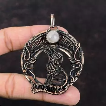 Кулон из розового кварца Медная проволока Ювелирные изделия Изящный кулон для собаки Ювелирные изделия из розового кварца Медный кулон Подарок для него Подвеска из драгоценного камня ручной работы