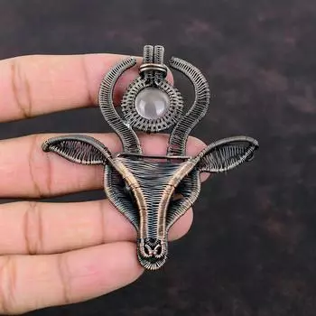 Кулон из розового кварца, медная проволока, кулон, кулон с драгоценным камнем, ювелирные изделия для лица коровы, кулон ручной работы, подарок для него, уникальные медные дизайнерские украшения