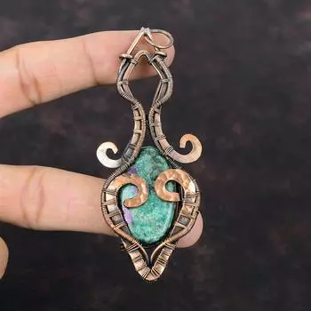 Кулон из рубина и фуксита, подвеска из медной проволоки, элегантный кулон, замечательные медные украшения ручной работы, оригинальный кулон из драгоценного камня, подарок для женщин