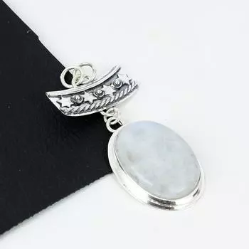 Кулон из серебра 925 пробы с радужным лунным камнем - Дизайн ручной работы, Ювелирные украшения на каждый день, Уникальные подарки-кулоны с радужным лунным камнем 2.55 белый