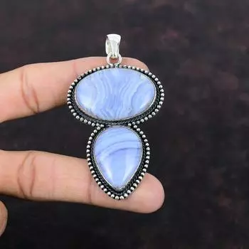 Кулон из синего кружева с агатом, подвеска из стерлингового серебра 925 пробы, уникальные ювелирные изделия из драгоценных камней, винтажный кулон, ювелирный подарок ручной работы для невесты, удивительный кулон