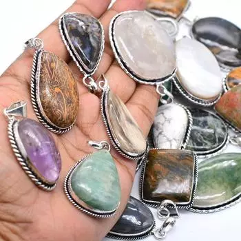 Кулон из смешанных драгоценных камней 925 посеребренный, оптовая продажа, 5 шт., лоты косметических ювелирных изделий Free Size синий