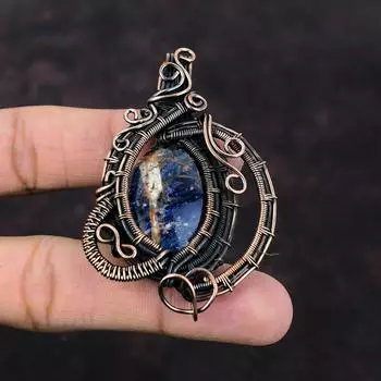 Кулон из содалита, кулон в медной проволоке, кулон из натурального драгоценного камня, ювелирные изделия из содалита, удивительный кулон, медные украшения ручной работы, свадебный подарок