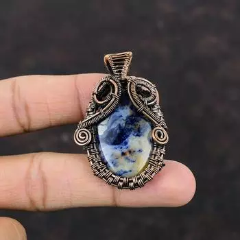 Кулон из содалита, медная проволока, кулон, ювелирные изделия из содалита, элегантный кулон, кулон ручной работы, медные украшения, кулон с драгоценным камнем, подарок для нее