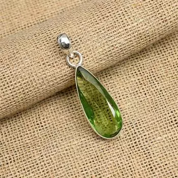 Кулон из стерлингового серебра 925 пробы с зеленым аметистом и драгоценным камнем ручной работы для женщин 1.75 Inches зелёный