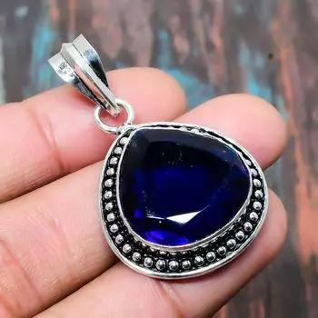 Кулон из стерлингового серебра 925 пробы с драгоценным камнем London Blue Topaz Gemstone 1.77 Inches синий