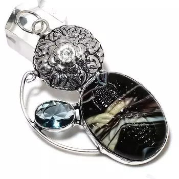 Кулон из стерлингового серебра 925 пробы с натуральным суламани хакике, драгоценным камнем иолитом, 2,99 дюйма, d0N24