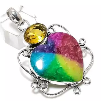 Кулон из стерлингового серебра 925 пробы с натуральным радужным солнечным кварцем 2,25 дюйма i1Y94