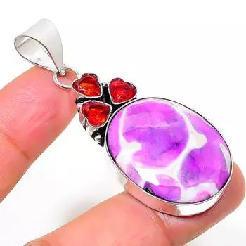 Кулон из стерлингового серебра 925 пробы с натуральным морским яшмом и гранатом, 2,32 дюйма k5J99