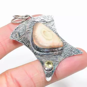 Кулон из стерлингового серебра 925 пробы с натуральной императорской яшмой и цитрином, 2,48 дюйма T7y48