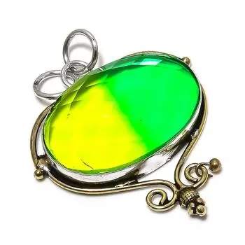 Кулон из стерлингового серебра 925 пробы с натуральным двухцветным турмалином, двухцветный, 1,81 дюйма, N9O86