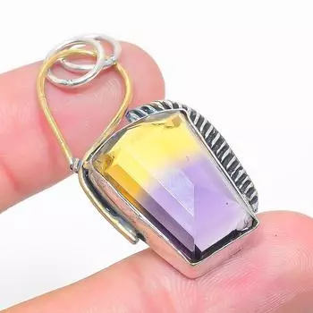 Кулон из стерлингового серебра 925 пробы с натуральным двухцветным турмалином, двухцветный, 1,89 дюйма, K6c14