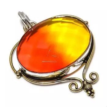 Кулон из стерлингового серебра 925 пробы с натуральным двухцветным турмалином, двухцветный, 1,97 дюйма, M4M63