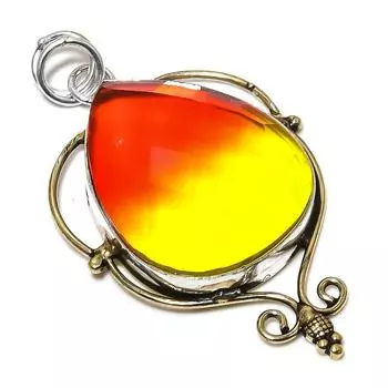 Кулон из стерлингового серебра 925 пробы с натуральным двухцветным турмалином, двухцветный, 2,29 дюйма, C7C53