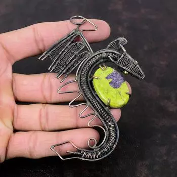 Кулон из стихтита, кулон из медной проволоки, кулон в виде дракона, медные украшения из стихтита, кулон из драгоценного камня ручной работы, антикварные ювелирные изделия, подарок для мамы