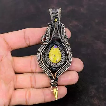 Кулон из стихтита, кулон в медной проволоке, элегантный кулон ручной работы, медные украшения, изысканный кулон из драгоценных камней, ювелирные изделия из стихтита, подарок для нее