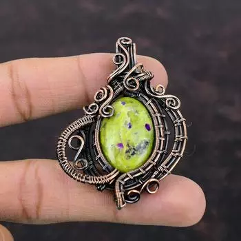 Кулон из стихтита, кулон в обертке из медной проволоки, кулон из натурального драгоценного камня, ювелирные изделия из медной проволоки, кулон ручной работы, подарок для нее, ювелирные изделия из стихтита