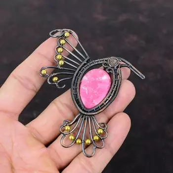 Кулон из тулита, кулон в медной проволоке, кулон из настоящего драгоценного камня, ювелирные изделия из тулита, кулон ручной работы, медный ювелирный подарок для нее, кулон с птицей