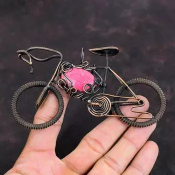 Кулон из тулита, медная проволока, кулон, кулон с драгоценным камнем, ювелирные изделия из тулита, подвеска ручной работы, красивые медные украшения, подарок для женщин