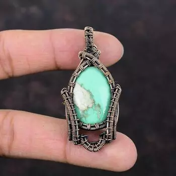 Кулон из варисцита, медная проволока, кулон, ювелирные изделия из драгоценных камней из варисцита, кулон ручной работы, медные украшения, новейший дизайн, кулон, подарок для него