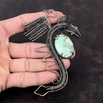 Кулон из варисцита, медная проволока, кулон в виде дракона, кулон ручной работы, ювелирные изделия из варисцита, кулон из натурального драгоценного камня, подарок для нее, медные украшения