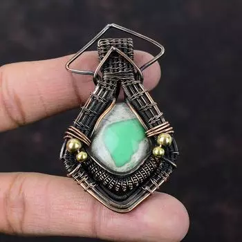 Кулон из варисцита, медная проволока, обернутая подвеска, ювелирные изделия из драгоценных камней, кулон ручной работы, уникальные ювелирные изделия из медной проволоки, стильный кулон, подарок для мамы