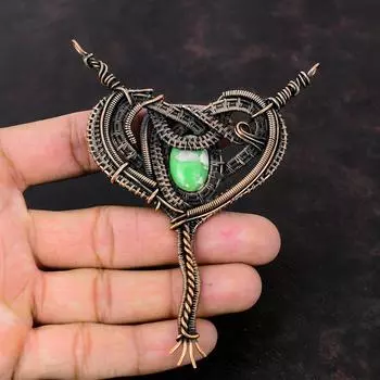 Кулон из варисцита, медная проволока, обернутая ювелирными изделиями из драгоценных камней, кулон ручной работы, медная проволока, антикварная ювелирная подвеска, этнический кулон, подарок для него