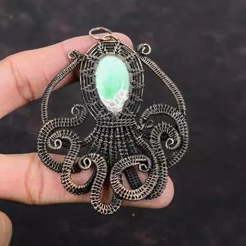 Кулон из варисцита, обернутый медной проволокой, кулон, ювелирные изделия из осьминога, кулон из драгоценного камня ручной работы, медная проволока, ювелирные изделия, дизайнерский кулон для подарков