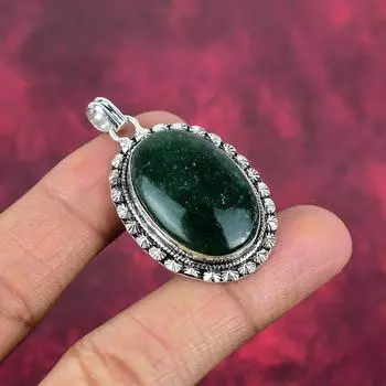 Кулон из зеленого авантюрина, ювелирные изделия из цельного серебра 925 пробы, кулон из драгоценных камней, ювелирные изделия ручной работы для свадебного подарка 1.81 Inches зелёный