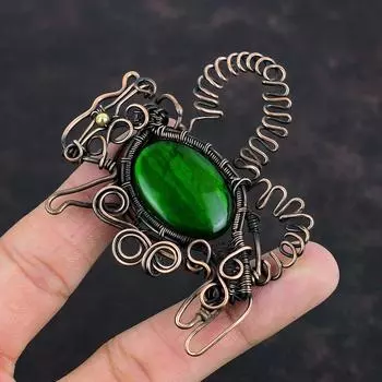 Кулон из зеленого огненного лабрадорита, подвеска из медной проволоки, подвеска в виде кролика, подвеска из драгоценного камня ручной работы, медные украшения, подарки на годовщину