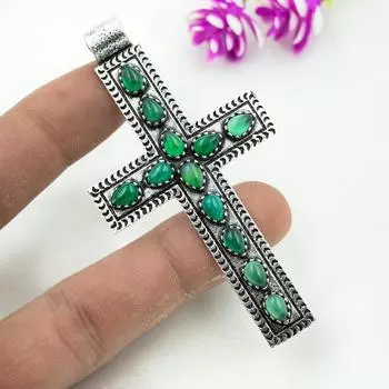 Кулон из зеленого оникса Ювелирные изделия ручной работы из драгоценных камней, кулон из стерлингового серебра 925 пробы, уникальный дизайн ювелирных изделий 3.07 Inches зелёный