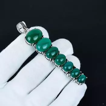 Кулон из зеленого оникса, Кулон из стерлингового серебра 925 пробы, Кулон ручной работы, Антикварный кулон, Кулон с драгоценным камнем зеленый оникс, Подарок на День святого Валентина 3.14 зелёный