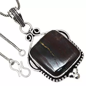 Кулон из железа с драгоценным камнем тигровый глаз, ручная работа, серебряное украшение ко Дню святого Валентина, 2,5 дюйма