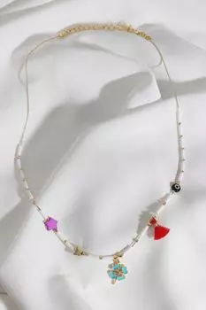 Кулон клевера с фиолетовой звездой и белым ожерельем