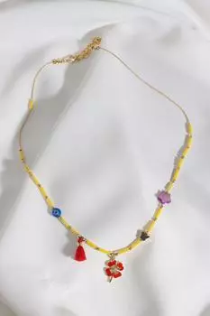 Кулон клевера с фиолетовой звездой и желтым ожерельем