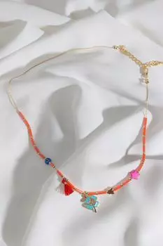 Кулон клевера с розовой звездой и оранжевым ожерельем