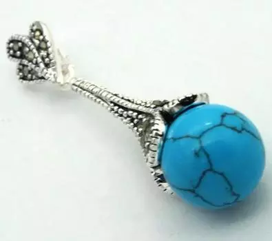 Кулон-колье с марказитом и бирюзой 12мм 45*12мм