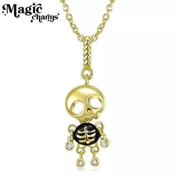Кулон-кукла с черепом, женский нишевый дизайн, стерлинговое серебро S925, позолоченная цепочка на ключицу, ожерелье-цепочка для свитера