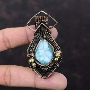 Кулон Ларимар, кулон из медной проволоки, очень красивые медные украшения, кулон ручной работы, кулон из проволоки, ювелирные изделия из ларимара, кулон с драгоценным камнем для подарка