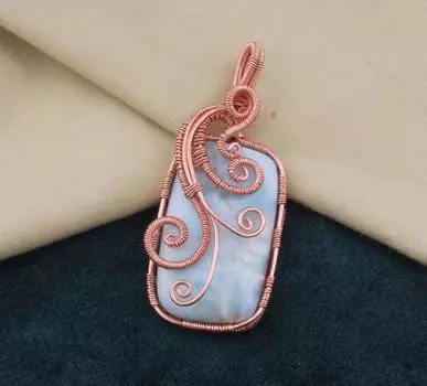 Кулон Ларимар, медная проволока, кулон Ларимар, кулон с драгоценным камнем, медный ювелирный подарок, подарок ее матери, розовое золото, медный кулон Ларимар, подарок