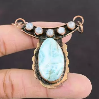 Кулон Ларимар Радужный кулон с лунным камнем Драгоценный камень Медные украшения Кулон ручной работы Медный кулон Подарок на особый случай Подвеска в этническом стиле