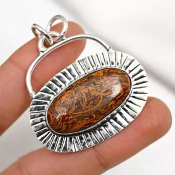 Кулон Mariam Jasper, ювелирные изделия ручной работы с драгоценными камнями, кулон из цельного серебра 925 пробы, ювелирные изделия с индиголитом, подарок на годовщину 2.13 Inches коричневый