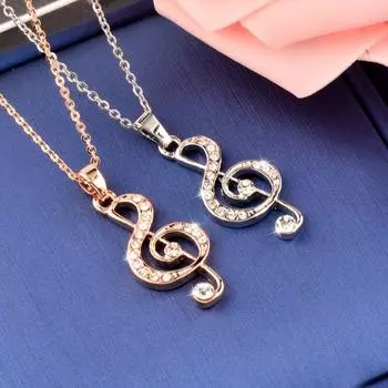 Кулон Музыкальные ноты с микро-инкрустацией CZ розового золота, серебра, регулируемое ожерелье для женщин, элегантные аксессуары 486 KO2