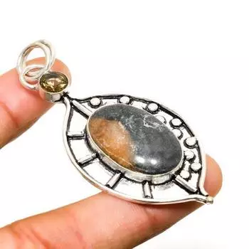 Кулон Пикассо с яшмой и дымчатым топазом, посеребренный 925 пробы, 2,65 дюйма 2.65 чёрный