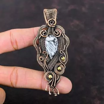 Кулон Pinolith Jasper, медная проволока, обернутая подвеска, ювелирные изделия из настоящего драгоценного камня, дизайнерский кулон ручной работы, медная проволока, ювелирный подарок для нее