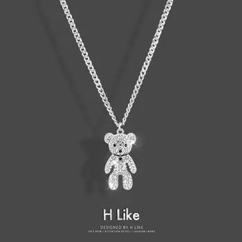 Кулон-подвеска «Мишка» для девочек, со стразами, мультяшный Carry-on chain 60cm +5cm Teddy full drill bear