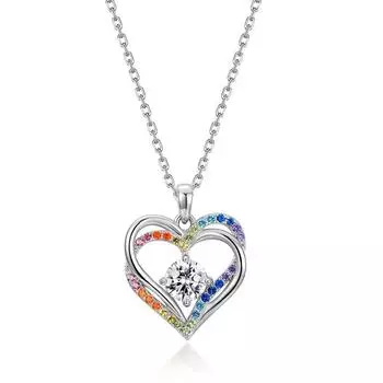 Кулон «Радуга любви» S925 Серебряное сердце Сердце океана Цепочка на ключице Трепещет