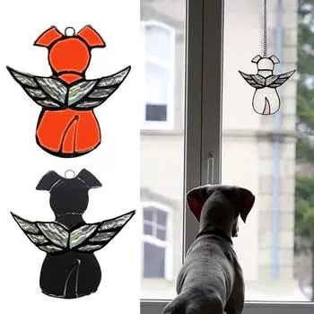 Кулон Радужная Луна Ангел Собака с Крыльями Длинная Цепочка 3D Очарование Декоративная Изысканная Собака белый